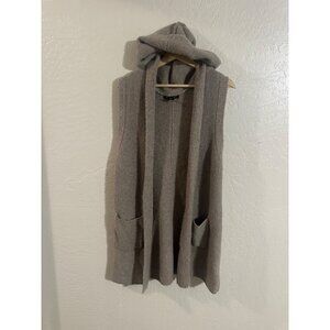 Tahari Wool Blend Tan Sleeveless Hooded Casual Sweater Vest Long Cardigan